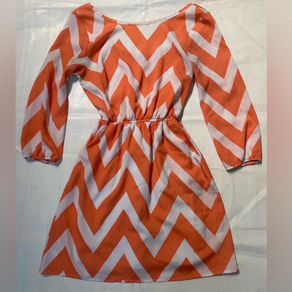 Orange & White Stripe Mini Dress With Pockets